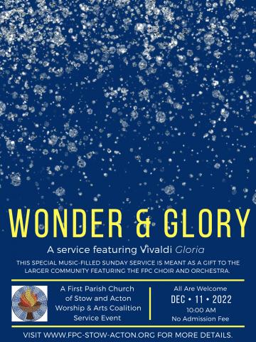 Wonder and Glory: Vivaldi Gloria Sunday 10 am service. First Parish Church. Free